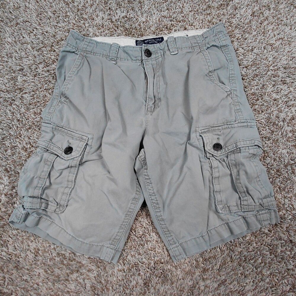 American Eagle Cargo Shorts Mens 33 Gray Classic 10.5” Inseam Y2K Baggy